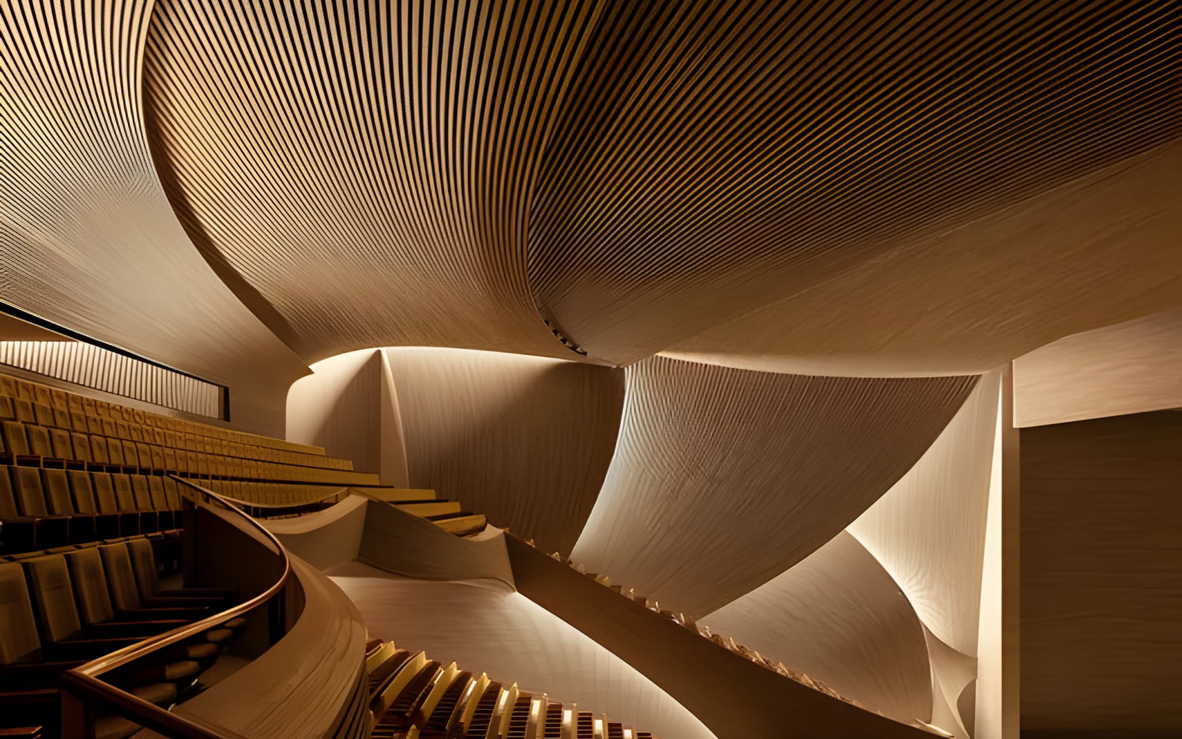 Curving timber interior shaped by light