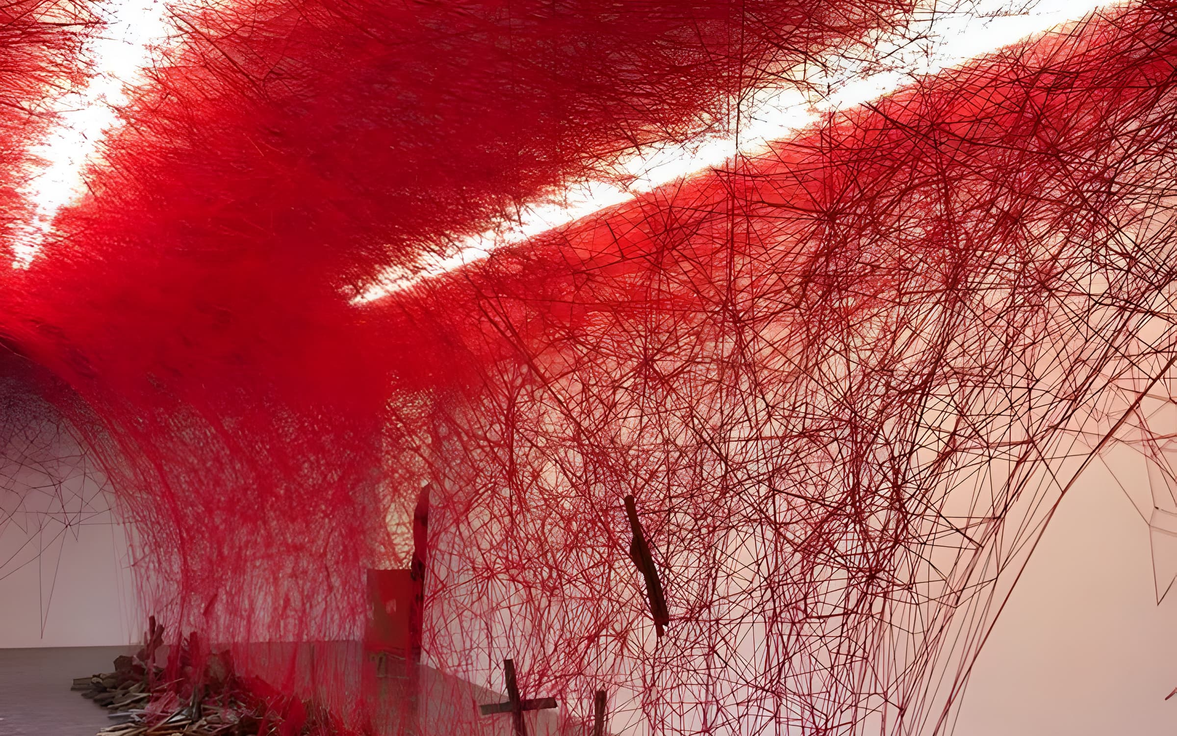 Red threads forming a dense spatial drawing