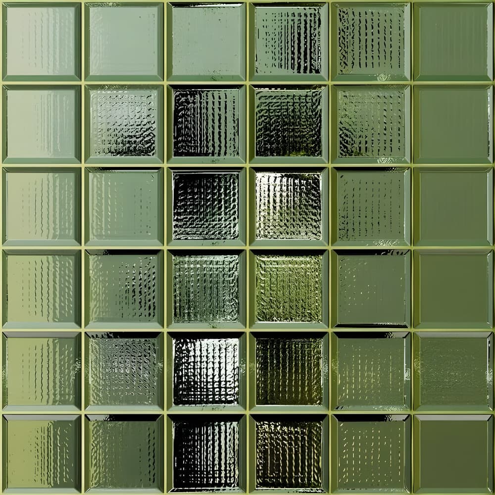 Green glass blocks in a square grid
