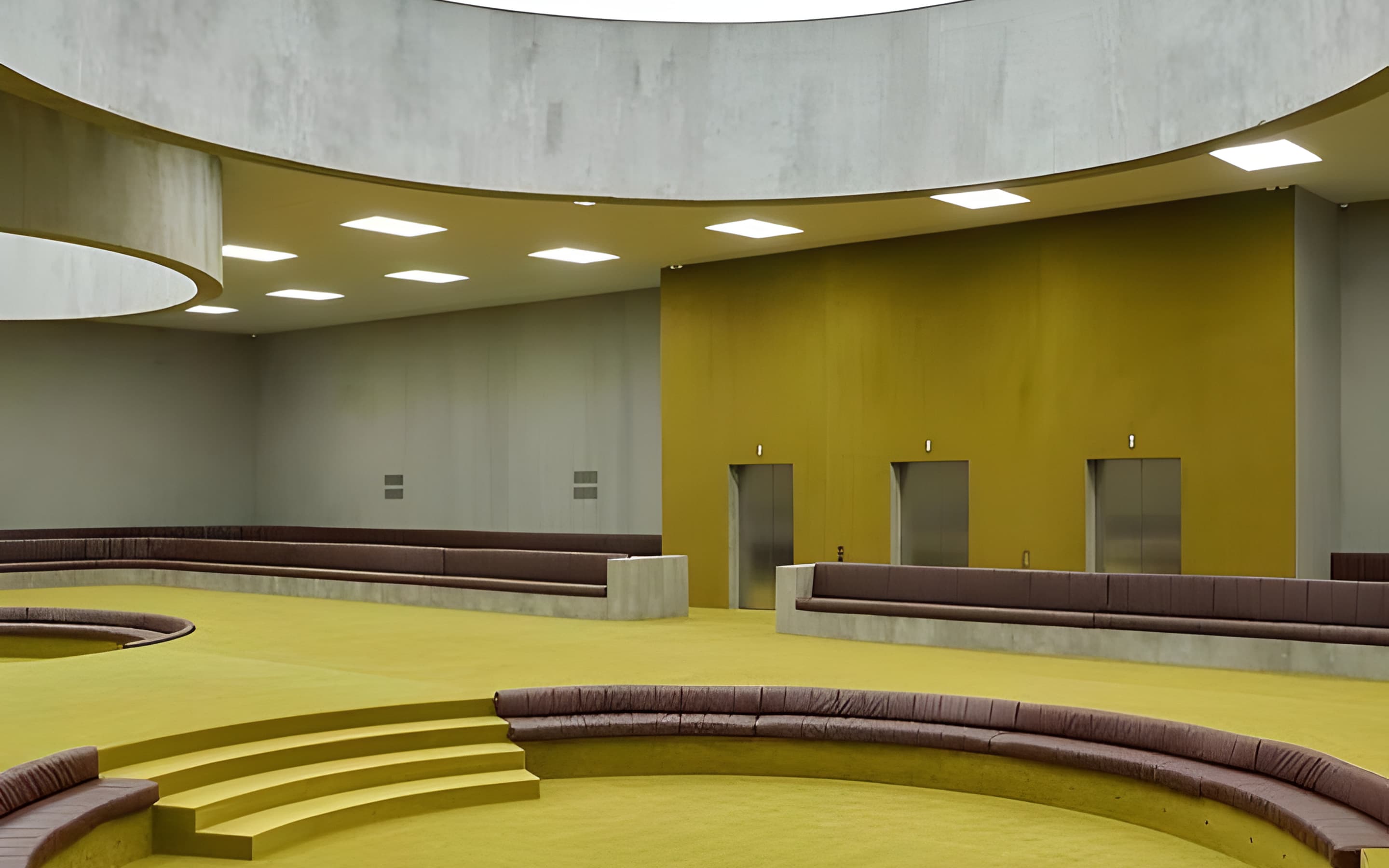 Modernist interior in mustard and concrete
